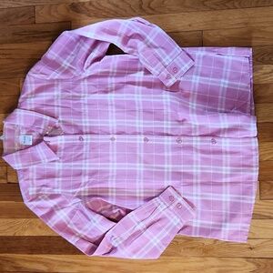 Blair Women's Long Sleeve Pink Plaid Flannel Button-Down Shirt NWT Size Medium
